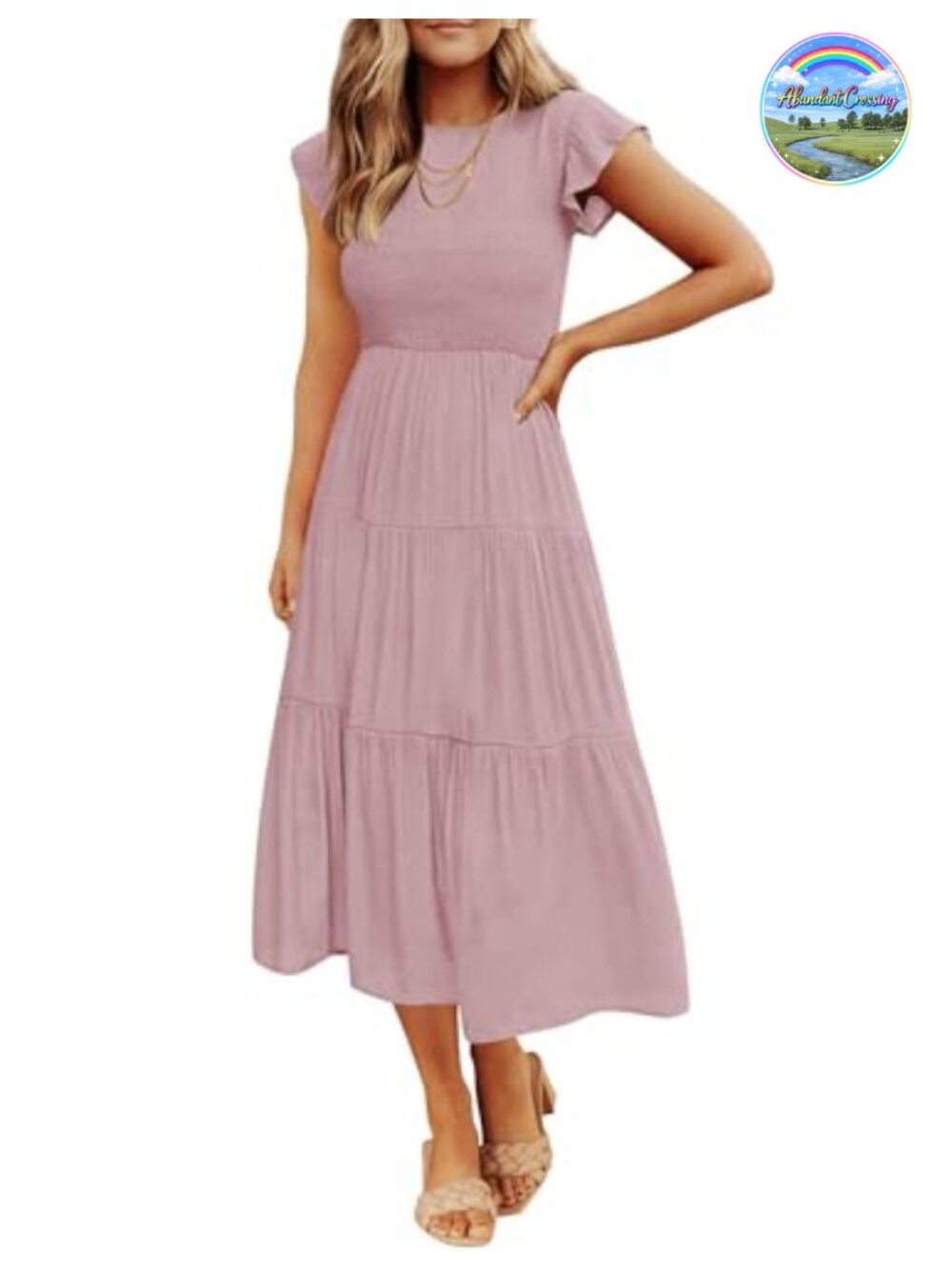 Smocked Midi Dress Flutter Sleeve Cottagecore Casual Summer